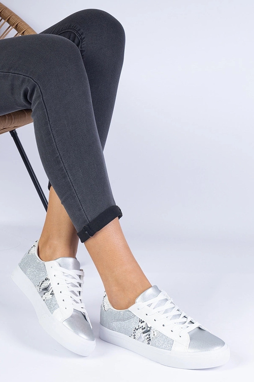 Trampki damskie srebrne ze zwierzęcym...