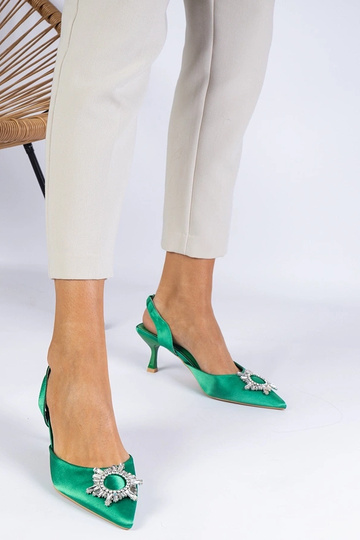 Zielone czółenka satynowe z... 2