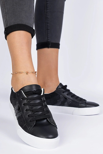 Czarne sneakersy ze zwierzęcym motywem zdobione brokatem Walorin