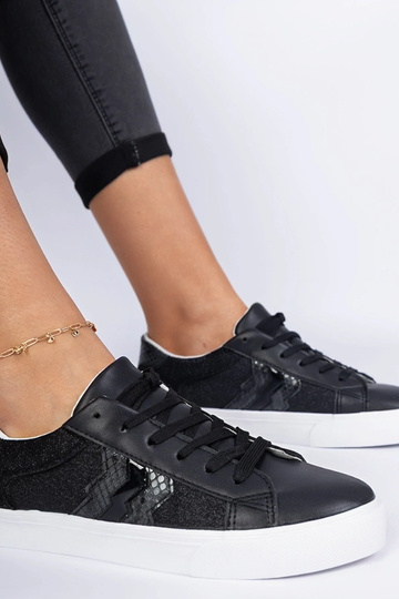 Czarne sneakersy ze zwierzęcym motywem zdobione brokatem Walorin 2