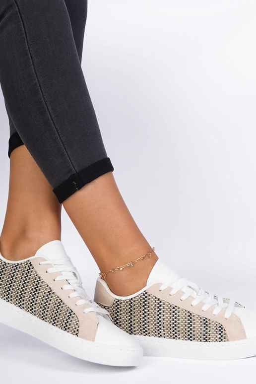 Beżowe damskie sneakersy materialowe... Beżowe damskie sneakersy materialowe...