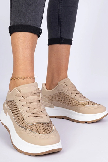 Brązowe damskie sneakersy z cyrkoniami Fucco