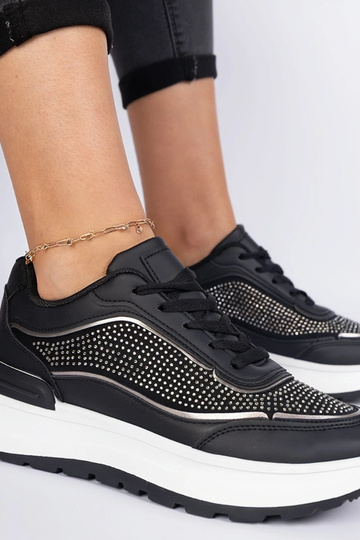 Czarne damskie sneakersy z cyrkoniami Fucco