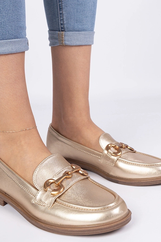 Złote mokasyny damskie ze złotym... Złote mokasyny damskie ze złotym...