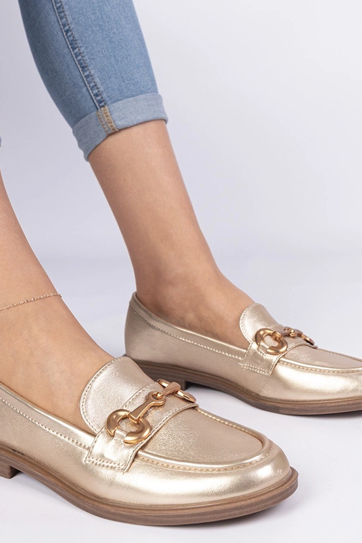 Złote mokasyny damskie ze złotym... Złote mokasyny damskie ze złotym...