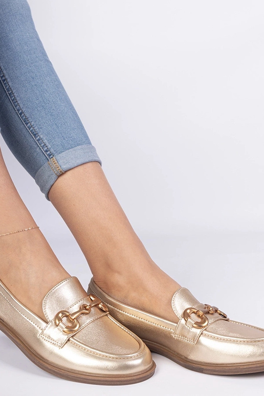 Złote mokasyny damskie ze złotym... Złote mokasyny damskie ze złotym...