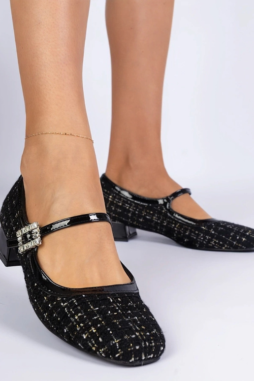 Czarne czółenka o materiałowym... Czarne czółenka o materiałowym...