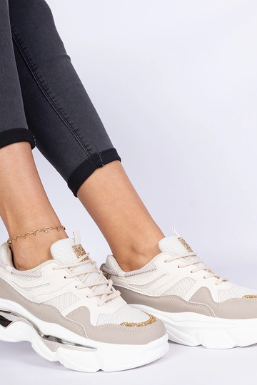 Beżowe sneakersy damskie zdobione brokatem Prutto