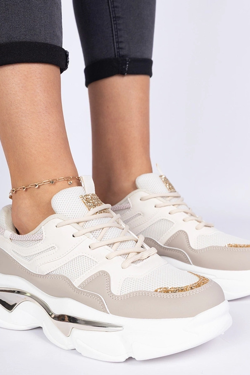 Beżowe sneakersy damskie zdobione...