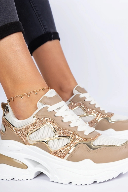 Brązowe sneakersy damskie zdobione... Brązowe sneakersy damskie zdobione...