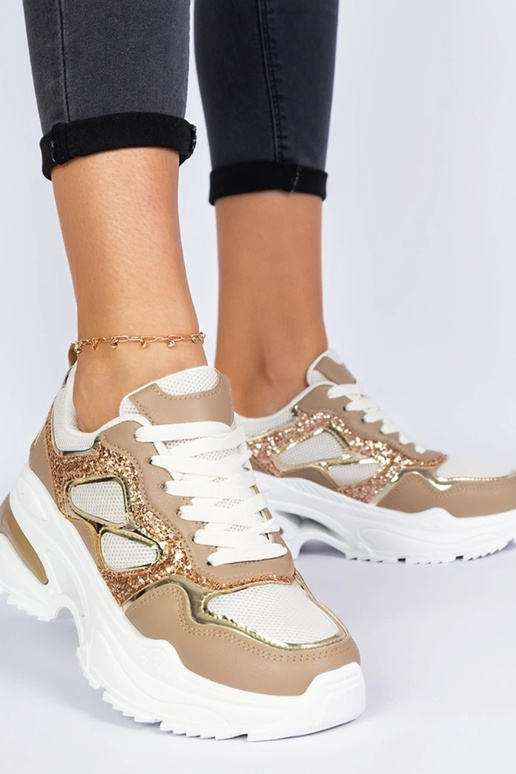 Brązowe sneakersy damskie zdobione... Brązowe sneakersy damskie zdobione...