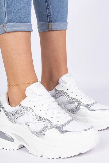 Białe sneakersy damskie zdobione brokatem Sandoria 2