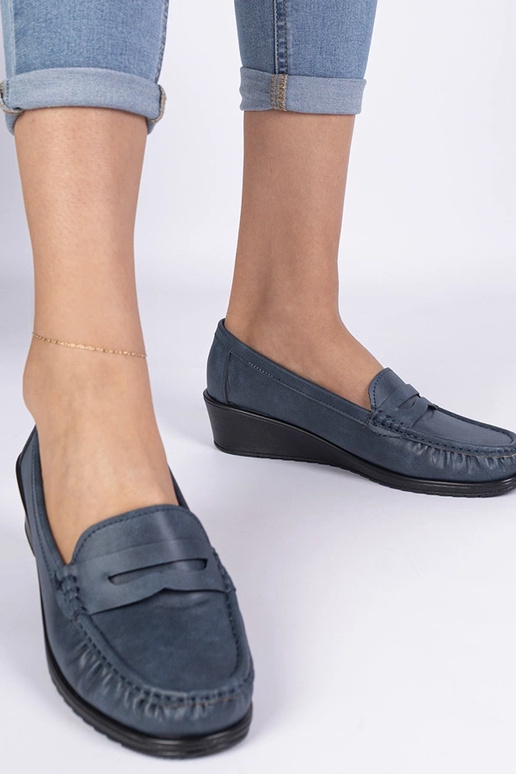 Granatowe mokasyny damskie na... Granatowe mokasyny damskie na...