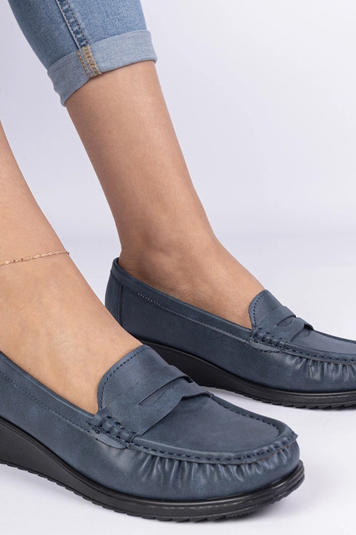 Granatowe mokasyny damskie na... Granatowe mokasyny damskie na...