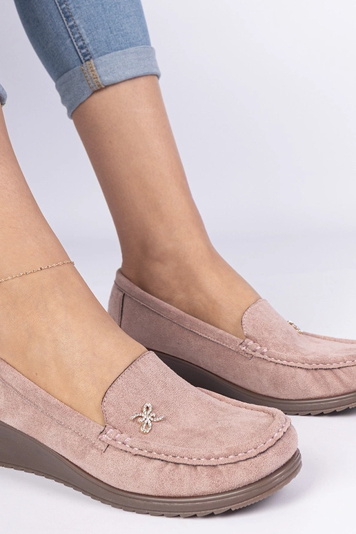 Różowe mokasyny damskie na koturnie z... Różowe mokasyny damskie na koturnie z...