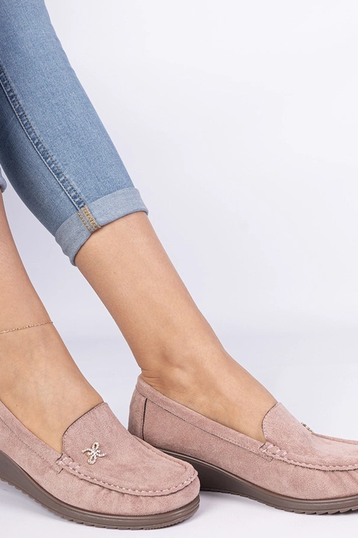 Różowe mokasyny damskie na koturnie z... Różowe mokasyny damskie na koturnie z...