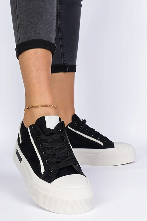 Czarne trampki damskie materiałowe na...