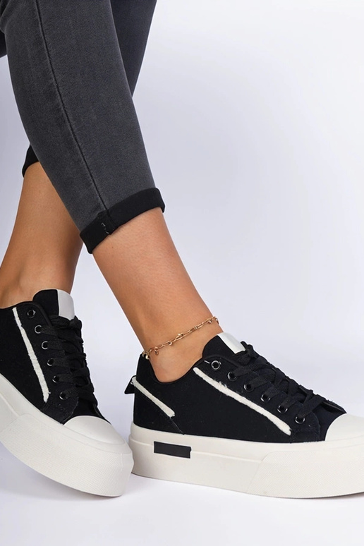 Czarne trampki damskie materiałowe na...