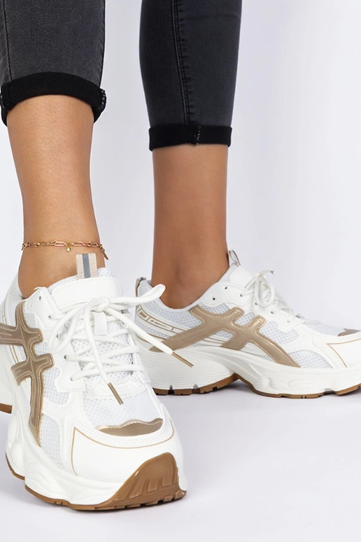 Beżowe sneakersy damskie na masywnej... Beżowe sneakersy damskie na masywnej...