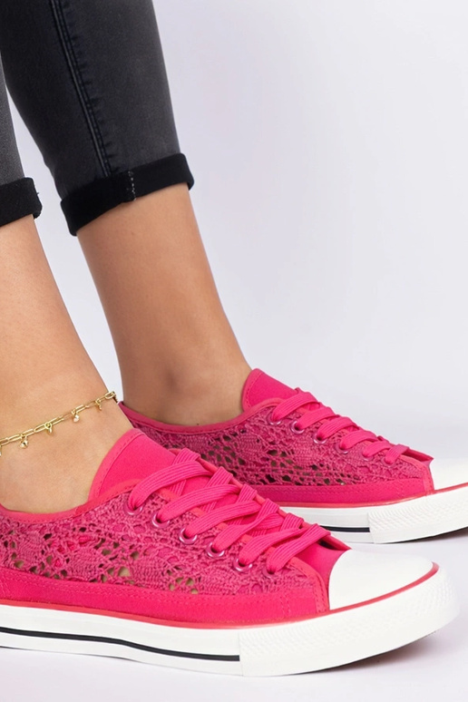 Różowe trampki damskie ażurowe Saha