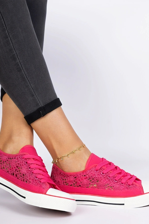 Różowe trampki damskie ażurowe Saha