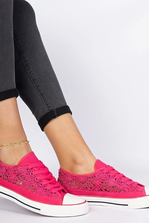Różowe trampki damskie ażurowe Saha