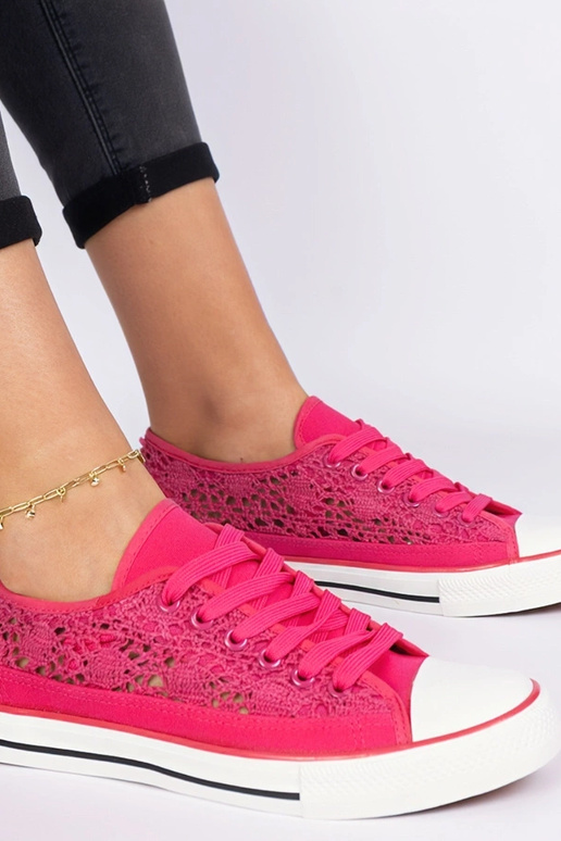 Różowe trampki damskie ażurowe Saha