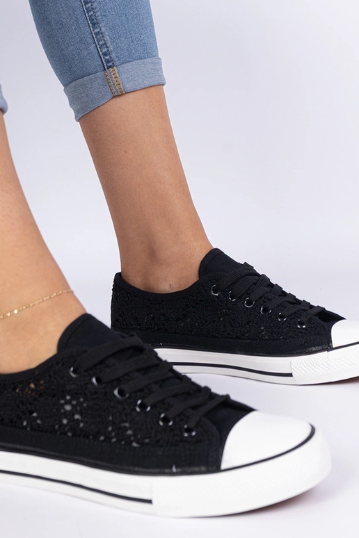 Czarne trampki damskie ażurowe Saha