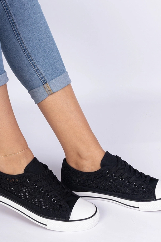 Czarne trampki damskie ażurowe Saha