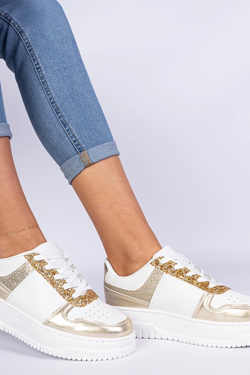 Złote sneakersy damskie na grubej... Złote sneakersy damskie na grubej...