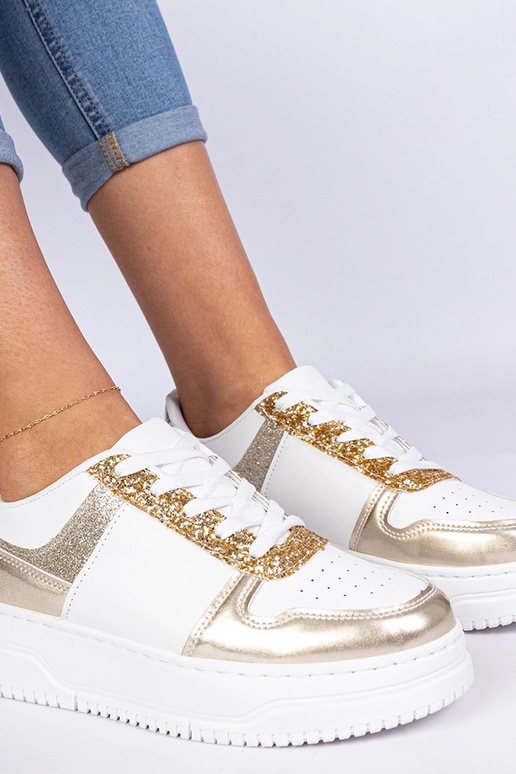 Złote sneakersy damskie na grubej... Złote sneakersy damskie na grubej...