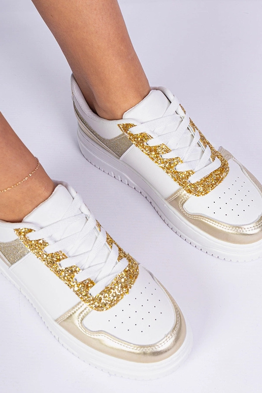 Złote sneakersy damskie na grubej... Złote sneakersy damskie na grubej...