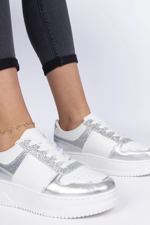Srebrne sneakersy damskie na grubej... Srebrne sneakersy damskie na grubej...