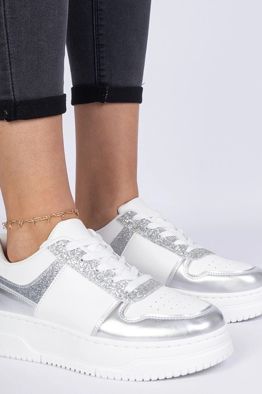 Srebrne sneakersy damskie na grubej... Srebrne sneakersy damskie na grubej...