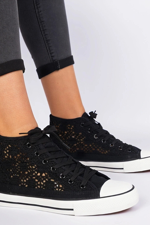 Czarne trampki damskie ażurowe Lesli