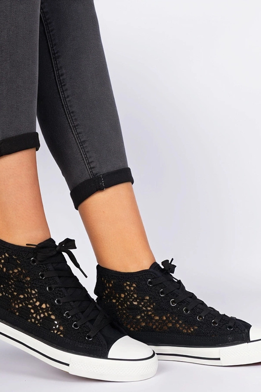 Czarne trampki damskie ażurowe Lesli