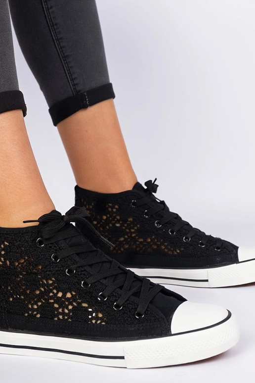 Czarne trampki damskie ażurowe Lesli