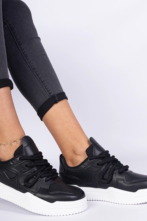 Czarne sneakersy damskie z grubymi... Czarne sneakersy damskie z grubymi...