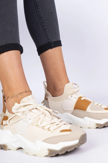Beżowe sneakersy damskie z skarpetkową cholewką Milada 2