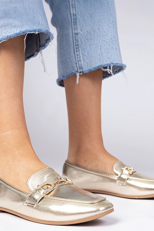 Złote eleganckie mokasyny z...