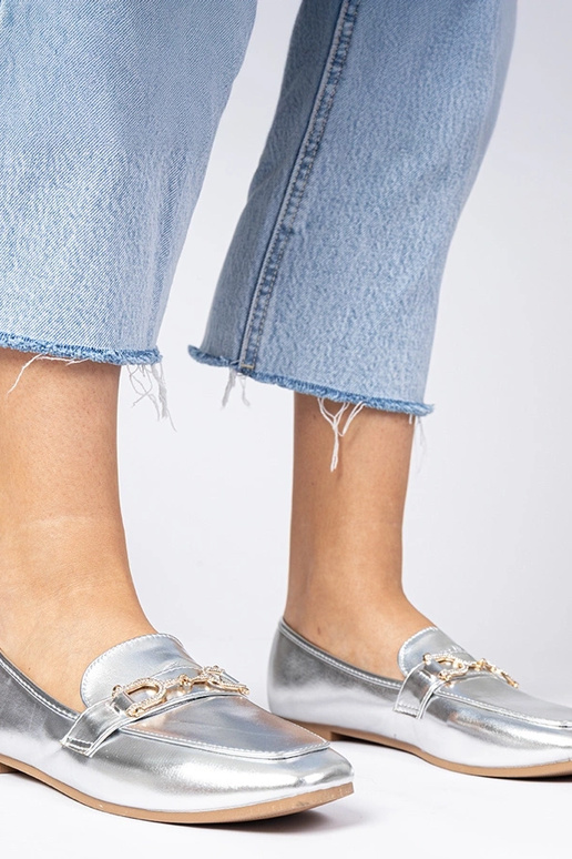 Srebrne eleganckie mokasyny z...