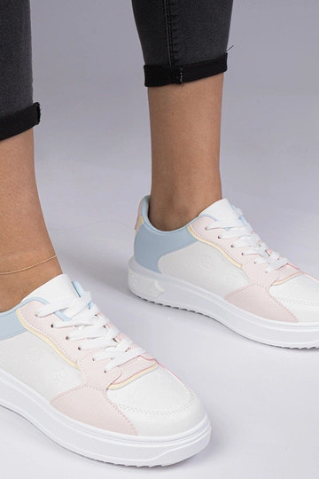 Biało-różowe sportowe sneakersy z ekoskóry Lavilia