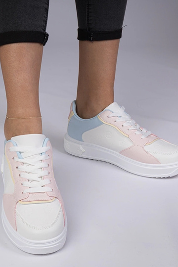 Biało-różowe sportowe sneakersy z ekoskóry Lavilia 2