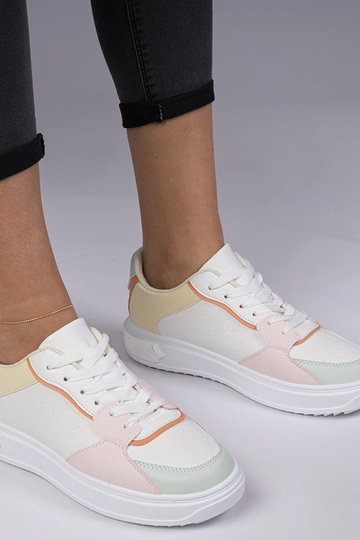 Biało-żółte sportowe sneakersy z ekoskóry Lavilia