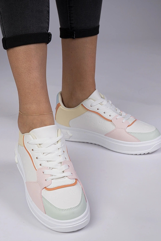 Biało-żółte sportowe sneakersy z... Biało-żółte sportowe sneakersy z...