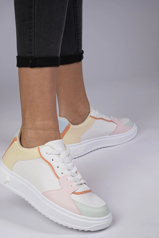 Biało-żółte sportowe sneakersy z... Biało-żółte sportowe sneakersy z...