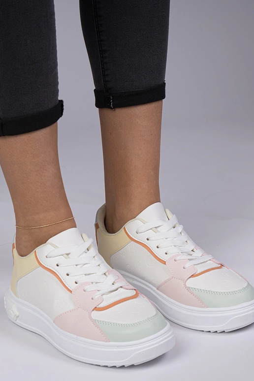 Biało-żółte sportowe sneakersy z... Biało-żółte sportowe sneakersy z...