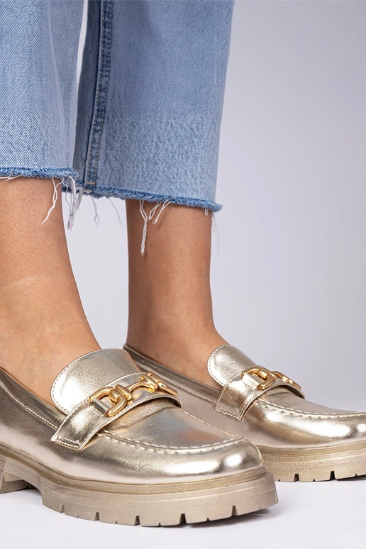 Złote eleganckie mokasyny z ekoskóry...