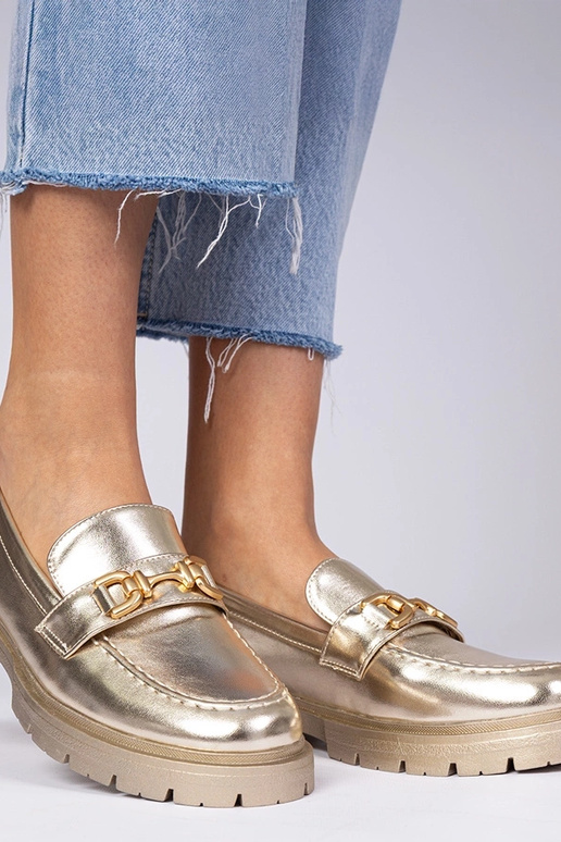 Złote eleganckie mokasyny z ekoskóry...