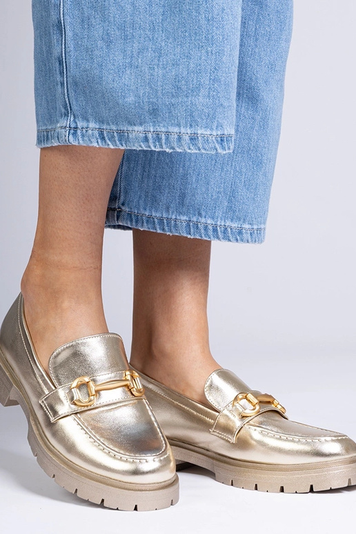 Złote eleganckie mokasyny ze...